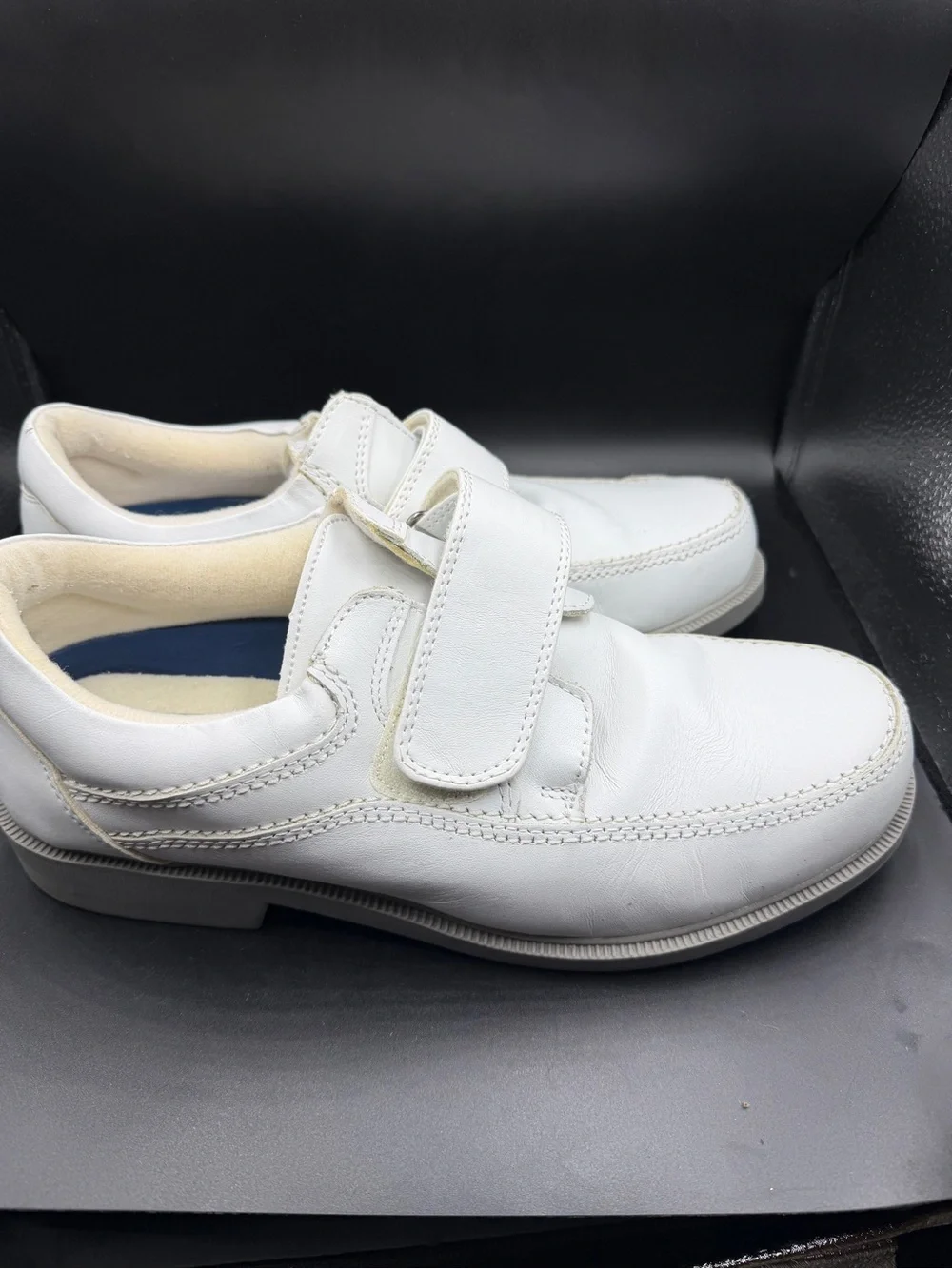 Men's White Leather Velcro Casual Shoes